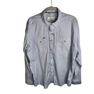 Poncho Bluefish Button Shirt XL Reg Blue Microcheck Long Sleeve Fish Performance